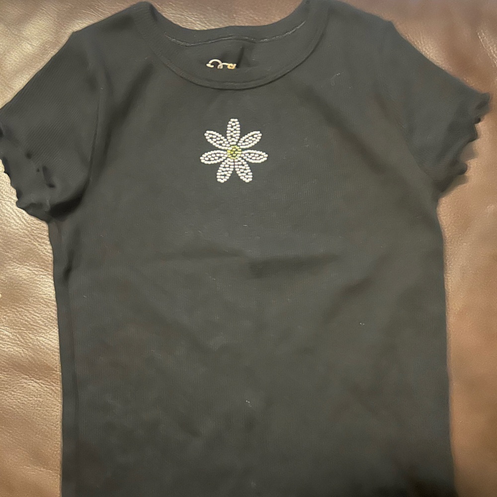 art class Black Tee with Silver Flower Design
